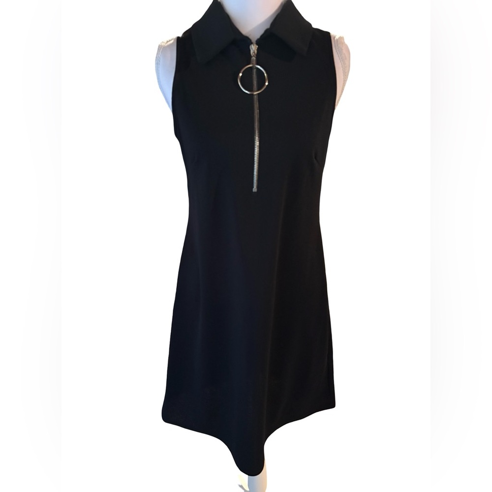 Tiana B. Black Sleeveless Polo Shift Dress with Zip Ring NWT